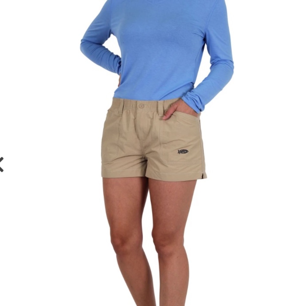 Women’s Original AFTCO Fishing Shorts: Khaki& Mint